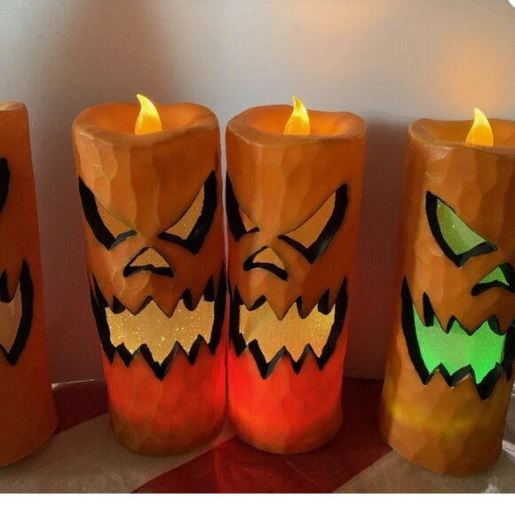 Jack O Lantern Color Changing LED Halloween Candles Set Of 4 - Picture 6 of 6